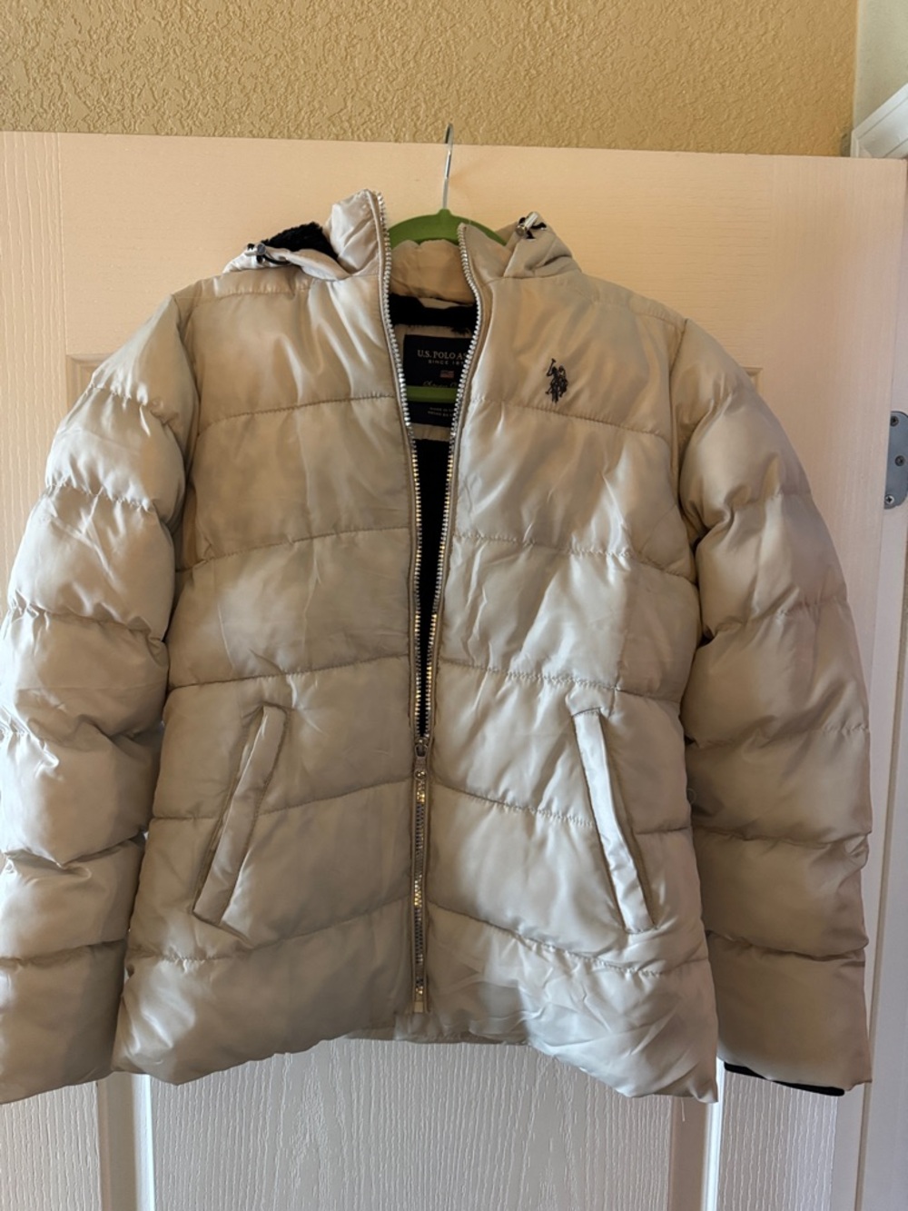 U.S. Polo Assn. Beige Quilted Puffer Jacket with Hood